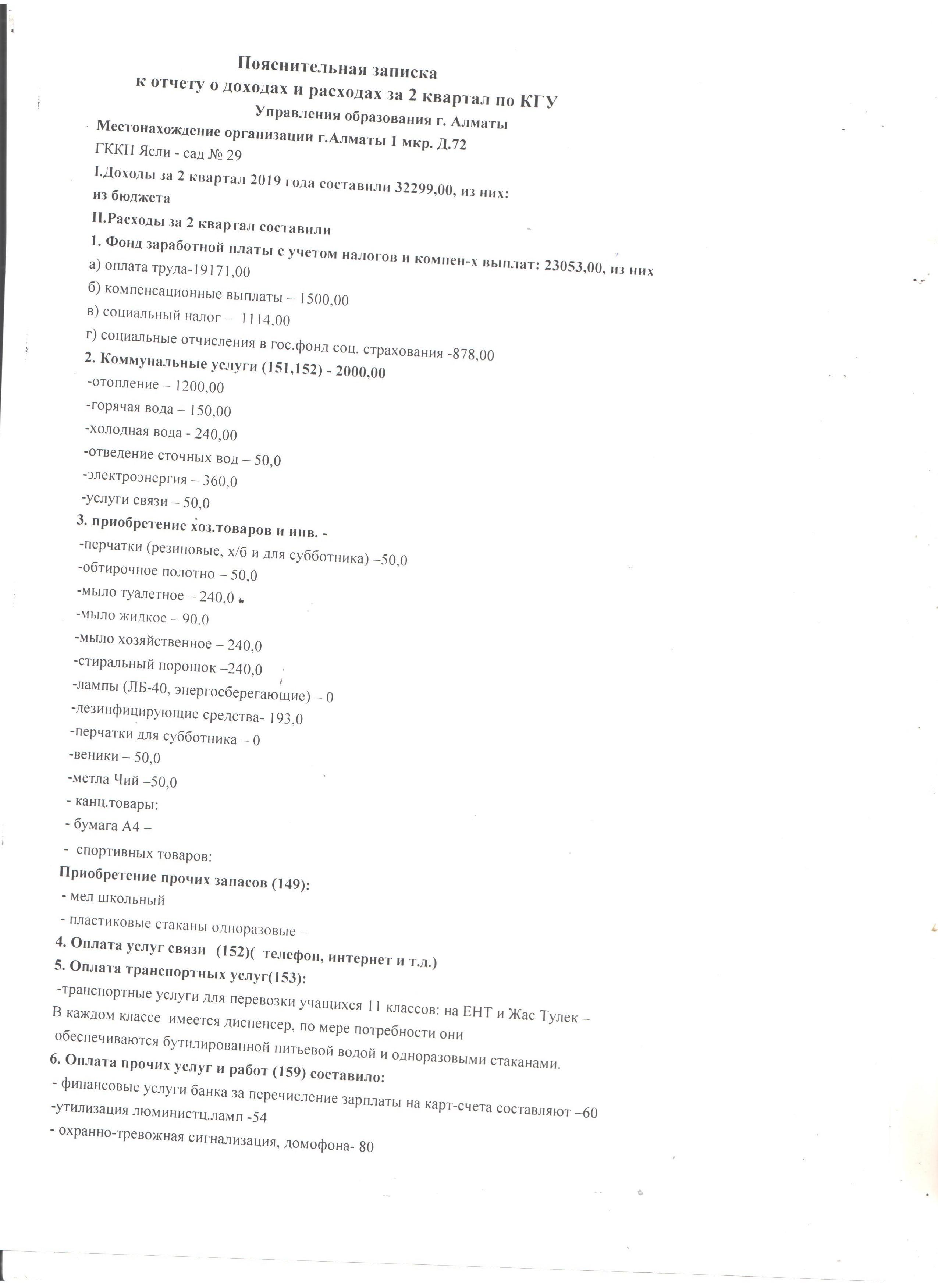 отчет о доходах и расходах за 2 квартал 2019